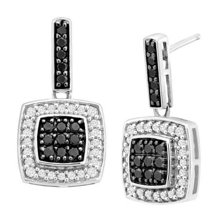 1/2 ct Black & White Diamond Drop Earrings in 14kt White Gold