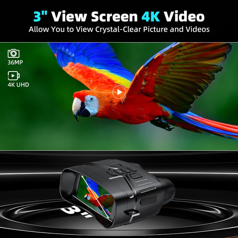 AMBLER Night Vision Goggles - 4K Binoculars 5000mAh Battery, 32GB TF Card 3" HD Screen for Camping Security, Black