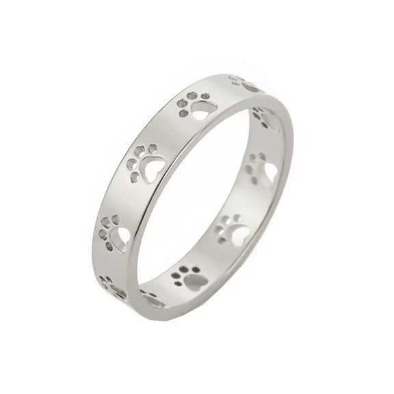 PAURO Women Stainless Steel Paw Print Ring Cut-Out Puppy Dog Cat Pet Print Rings for Pet Lovers Silver Size 9