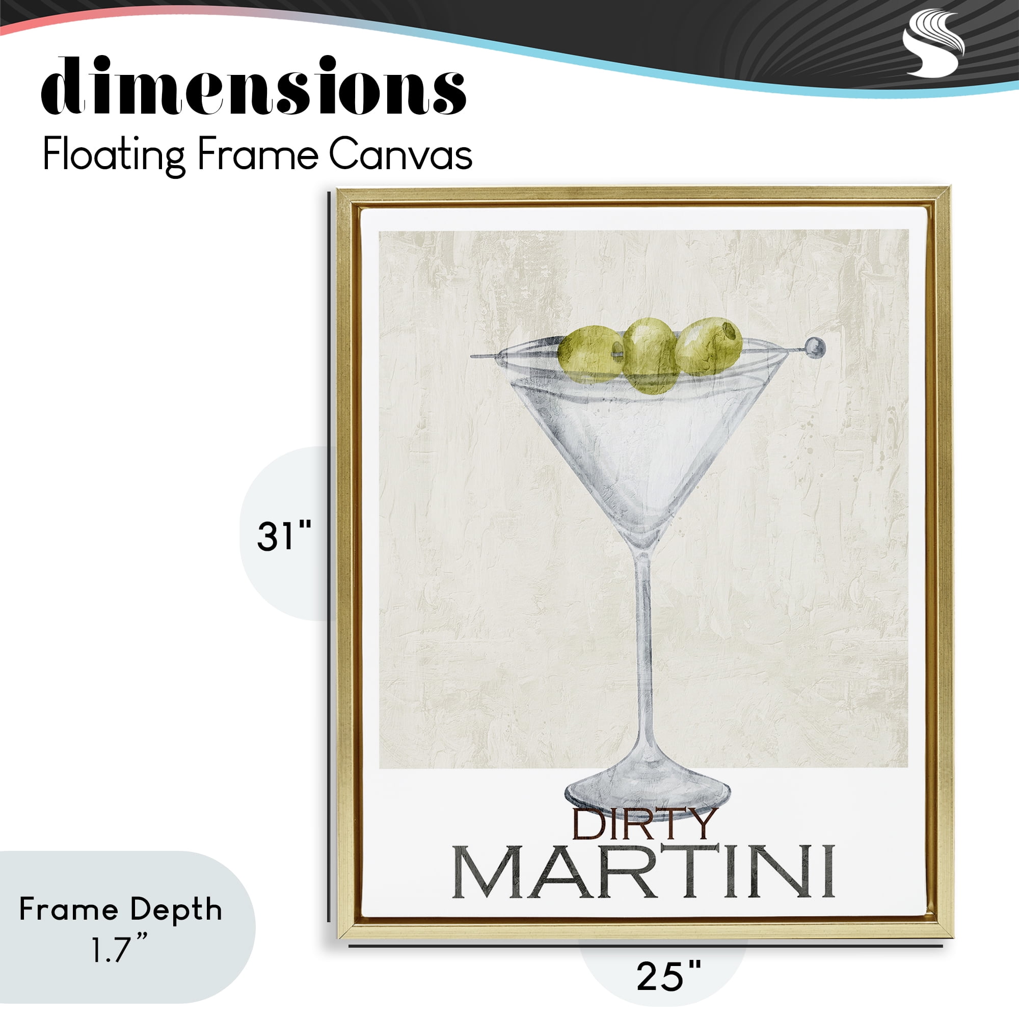 Stupell Industries Dirty Martini Olives Gold Framed Floater Canvas Wall Art, design by Kim Allen