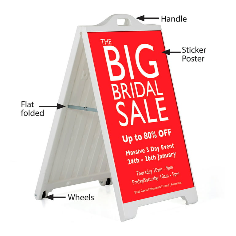 M&T Displays Street SignPro Board, 24x36 Inch Poster White Weatherproof  Sandwich Board A-Frame Sidewalk Curb Sign Holder Folding Portable Double  Sided