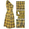 thumbnail image 5 of FANCYINN Womens Long Sleeve Buffalo Plaid Shift Tunic Dress Ruffle Hem Vneck Casual Swing Babydoll Mini Dress with Pockets Halloween Yellow XL, 5 of 7