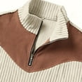 thumbnail image 7 of LWavelet Men's Ribbed Fabric Color Block Quarter Zip Pullover - Elbow Patches Casual Fall Winter Top Khaki 2XL, 7 of 7