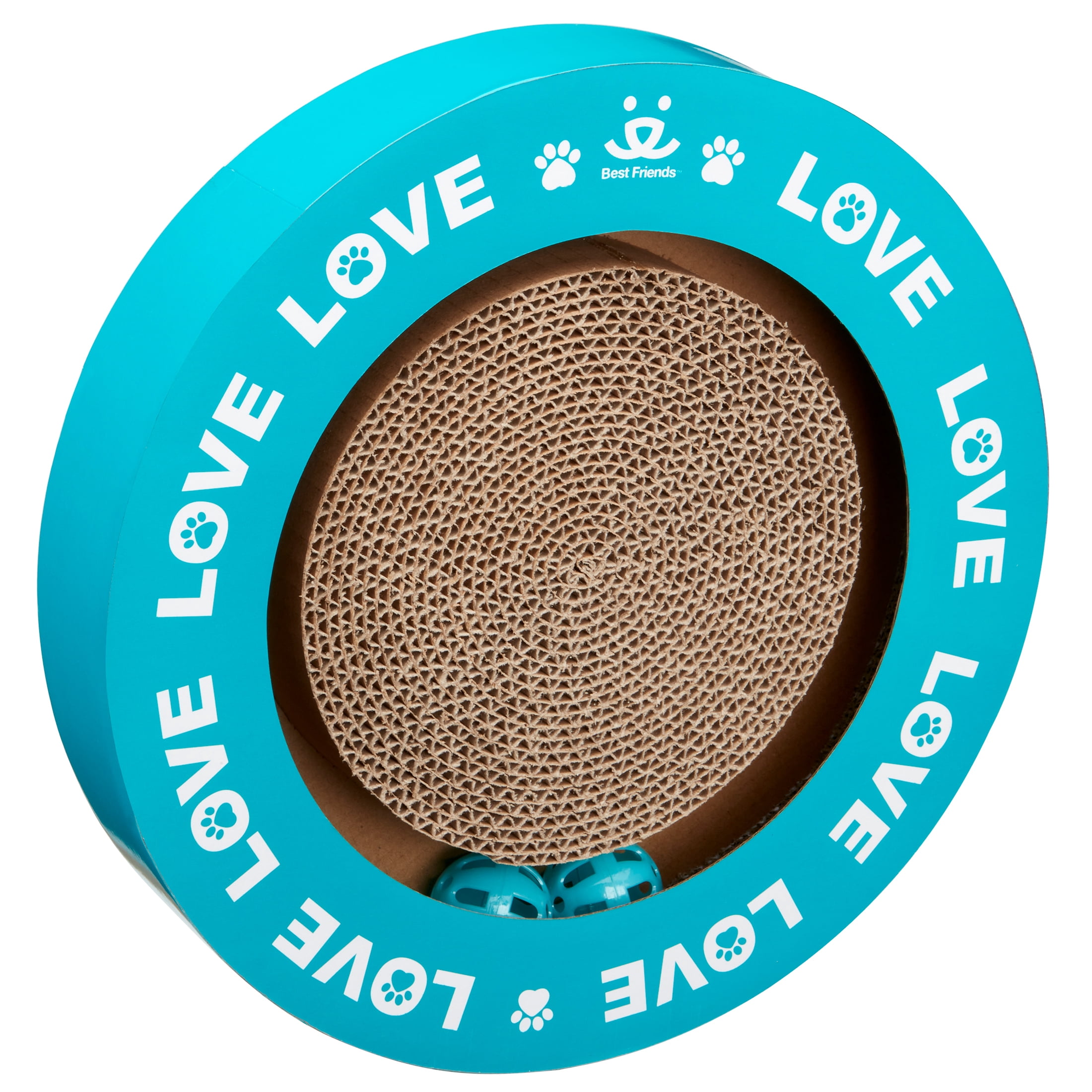 Best Friends Cat Scratcher-Round Track with Spinning Ball-Love Print-14" dia