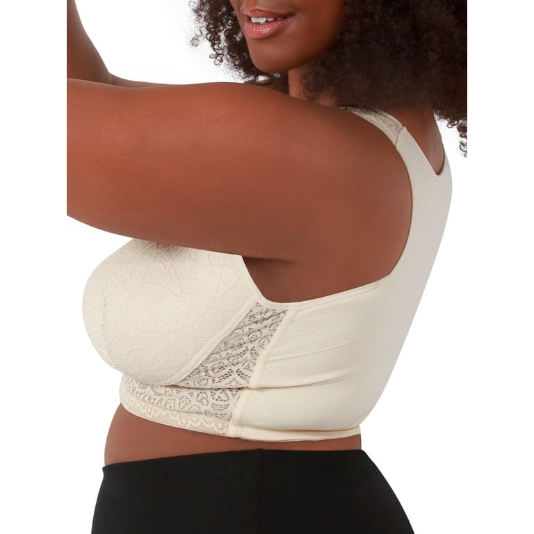 Leading Lady The Lora - Back Smoothing Lace Front-Closure Bra in White,  Size: 42A