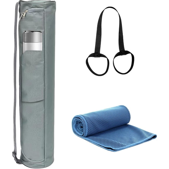 Yoga Mat Bag, Full-Zip Exercise Yoga MatCarrier with Adjustable Shoulder Strap &Side Water Bottle Pocket for WomenMen, 28.3 x 6 x 6 in (Gray)