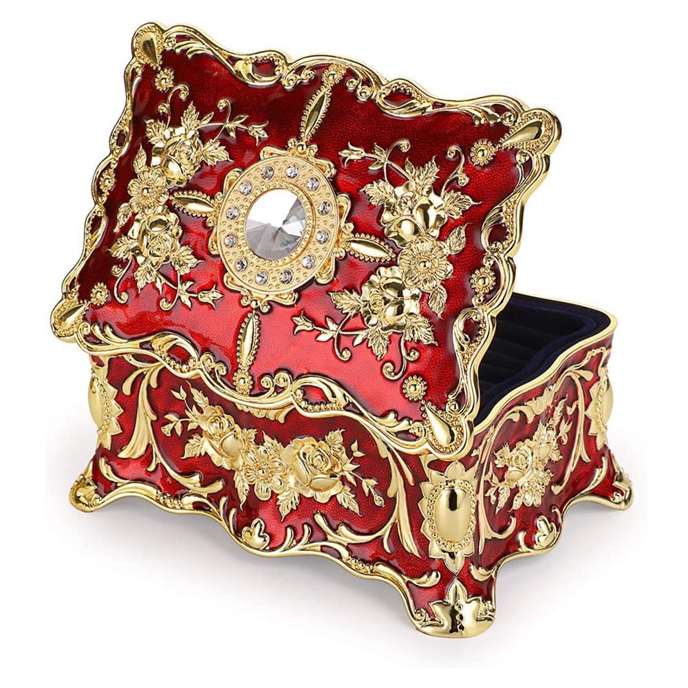 Mini Vintage Metal Jewelry Box Two Layers Trinket Organizer Storage Box