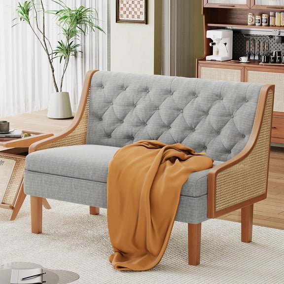 Upholstered Modern Mini Sofa Couch, Banquette Dining Bench Love Seat for Living Dining Room Bedroom Office Small Space Entryway, Grey