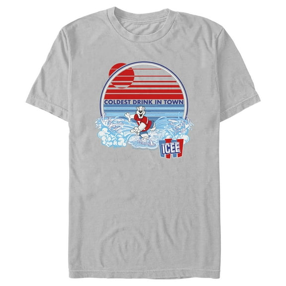 Men's ICEE Coldest Drink in Town Surfing Bear Graphic Tee Silver Large