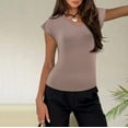 thumbnail image 5 of AherBiu Summer Tops for Women Cap Sleeve Slim Fitted Stretchy Comfy Basic V Neck Top Tees Tshirts, 5 of 8