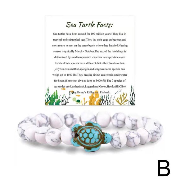 SharkTRUE Bracelet Sauver la Tortue Énergie Pierre Naturelle Turquoise Bijou Perle Tortue