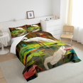 thumbnail image 3 of YST Ensemble de Douillette Grand à Couronnes Rouges Grues Ensemble de Literie Oiseau Blanc, Couette en Duvet Animal de Dessin Animé Ensemble de Housse de Couette Feuille de Lotus Verte Douillette Matelassée Aquarelle Abstraite Décoration de Chambre pour Enfants Garçons Filles, 3 of 5