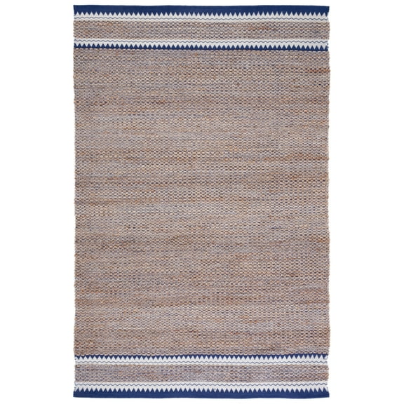 SAFAVIEH Natural Fiber Becky Solid Area Rug, Natural/Navy, 3' x 5'