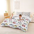 thumbnail image 2 of Castle Fairy Cartoon City Vehicle Print Duvet Cover Set for Teens, Bus Taxi Pattern Bedding Full for Boys Bedroom, Red White,3pcs,No Comforter, 2 of 6