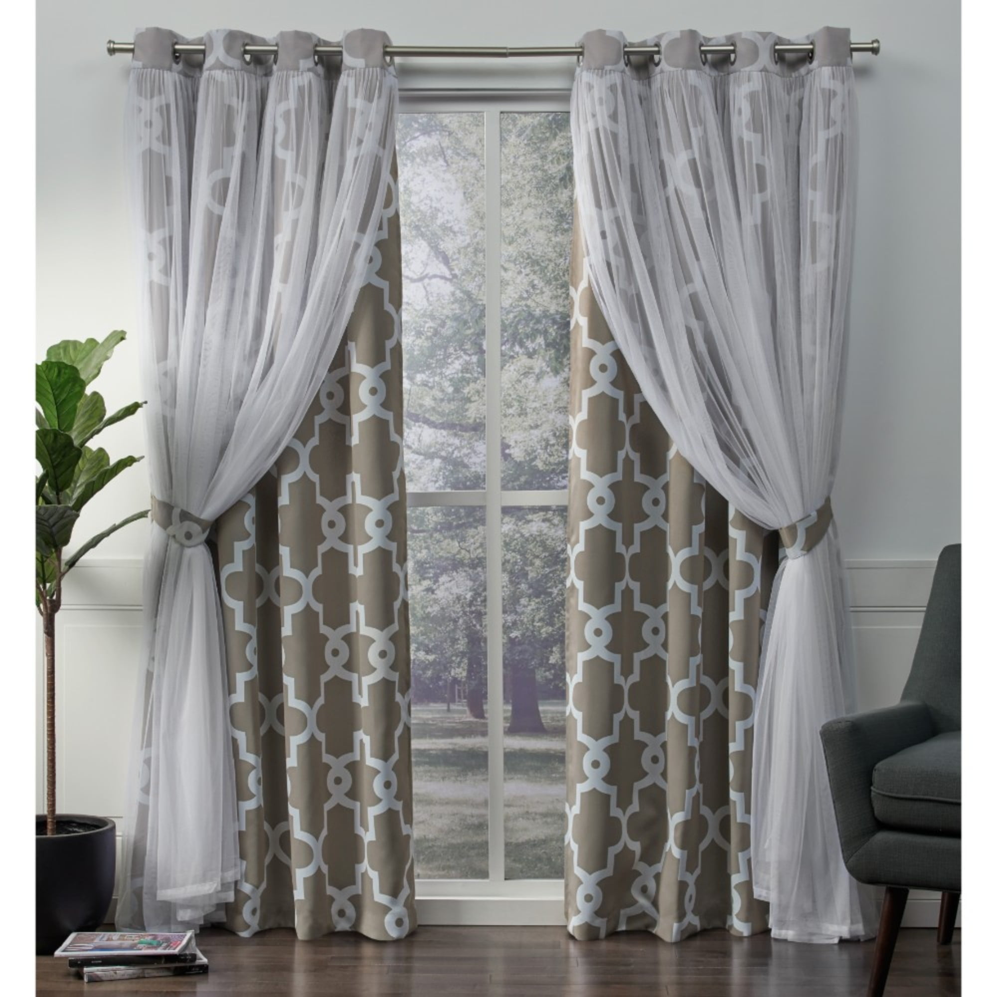 Exclusive Home Curtains 2 Pack Alegra Layered Geometric Blackout And Sheer Grommet Top Curtain Panels