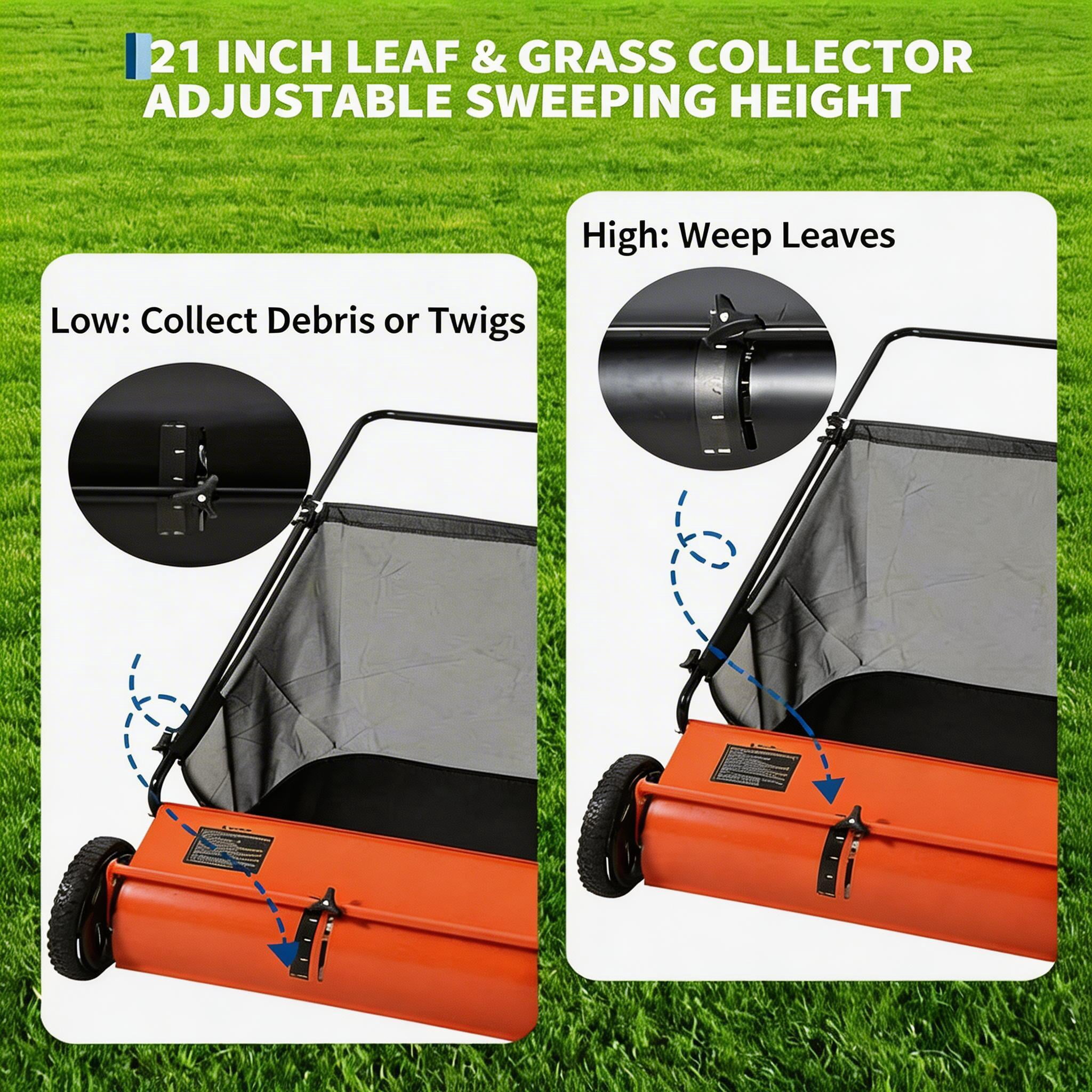 21 Inch Heavy Duty 4-Brush Push Lawn Sweeper, 3.5 Cu.Ft Large Collection Bag for Yard, Garden Cleanup