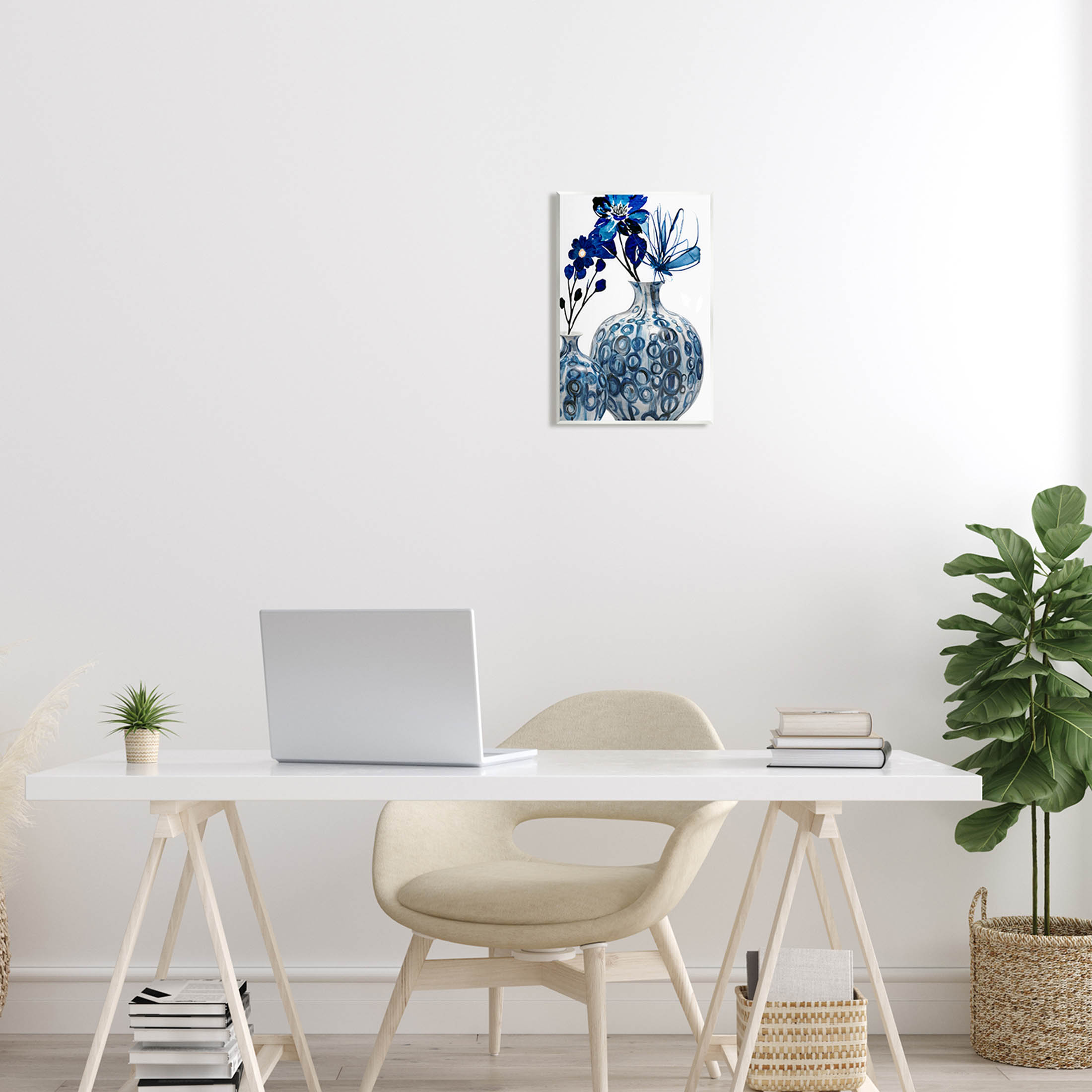 Modern Blue Floral Ornate Vase Botanical & Floral Graphic Art Unframed Art Print Wall Art