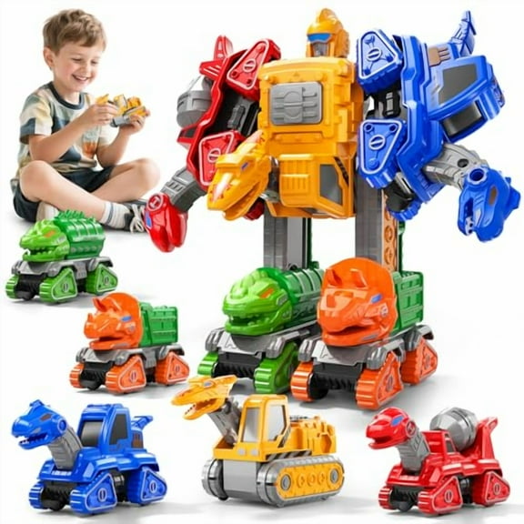 Transforming Robot Toys Set Construction Trucks,Dinosaur Vehicles 5 in 1 Transform Robot For Kids Ages 5-7,Educational STEM Building Toy Cars,Christmas Birthday Gifts for Boys 3 4 5 6 7 8 Years Old