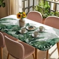 thumbnail image 3 of Palm Leaves Tropical Table Cloths for 4 Foot Rectangle Tables, Green Botanical Summer Patio Waterproof Elastic Fitted Tablecloths, Washable Rectangular Table Cover for Camping, 3 of 8