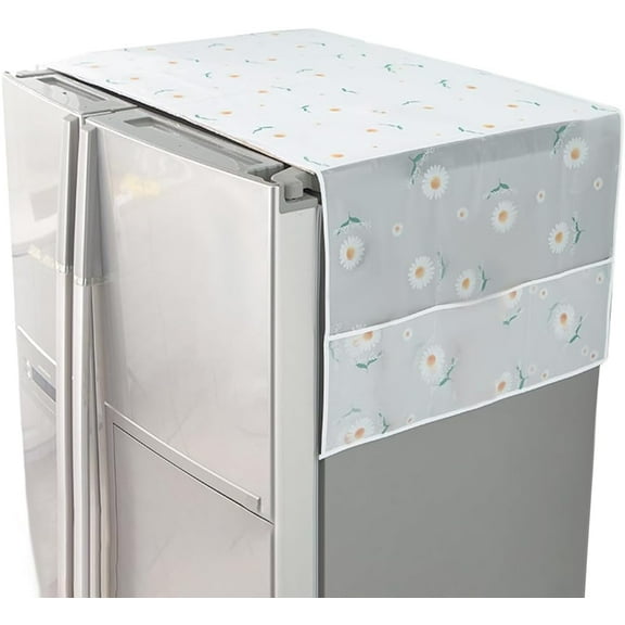 Refrigerator Dust Cloth PVEA Dustproof Fridge Top Cover Multi-Purpose Washing Machine Waterproof Cover with Side Storage Pockets for Kitchen Appliance Protector Daisy Flower 75 x 24 Inch