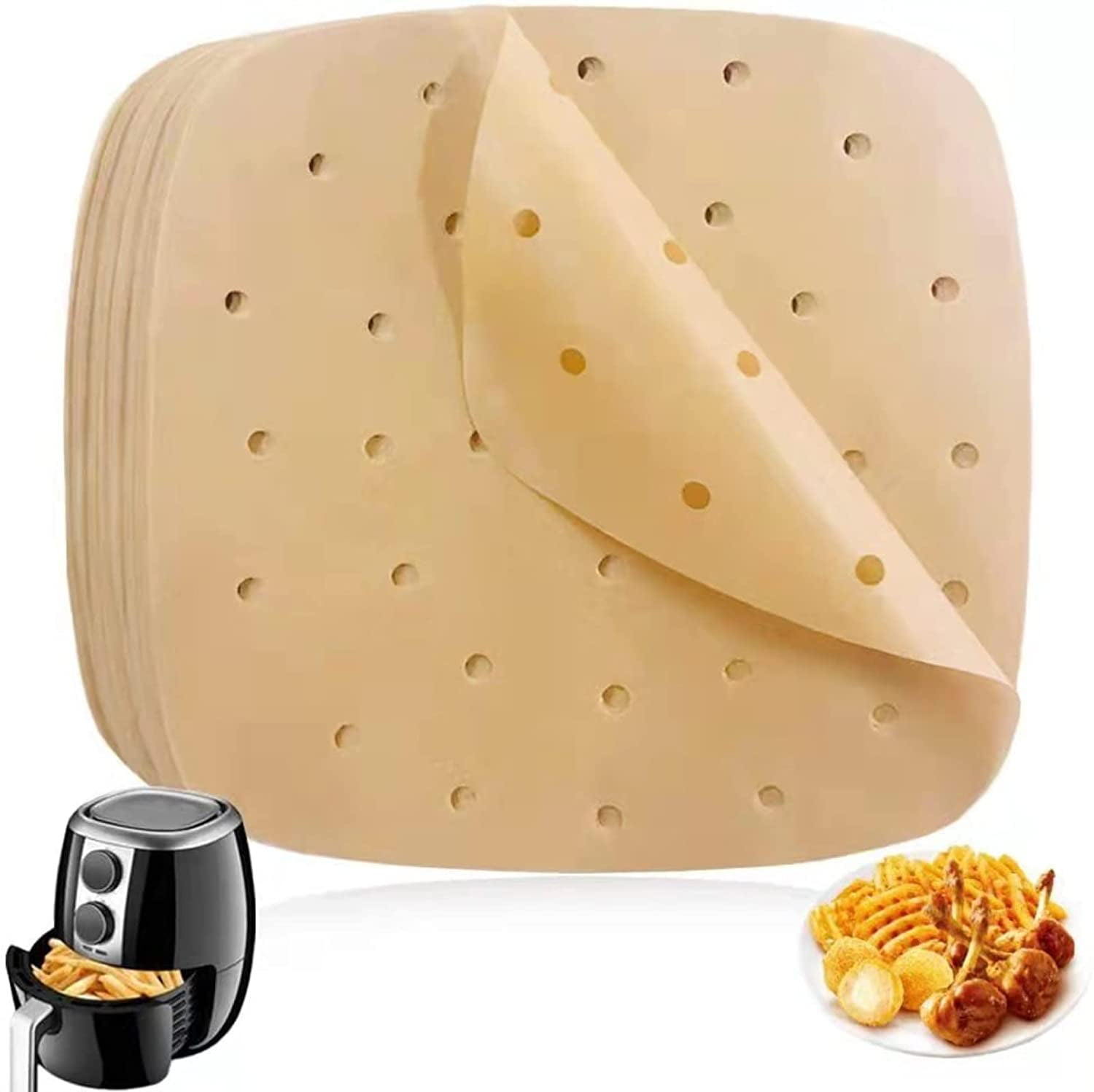 Perforated Baking Paper for Air Fryer, 200 pcs 8.5" Square Baking Paper