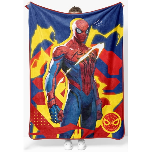 Jay Franco Kids Plush Throw Blanket – Soft & Cozy Fleece Throw for Bedroom & Couch Décor, Official Licensed Product, Blue - Marvel Rivals Spiderman, 46x60 - Throw Blanket