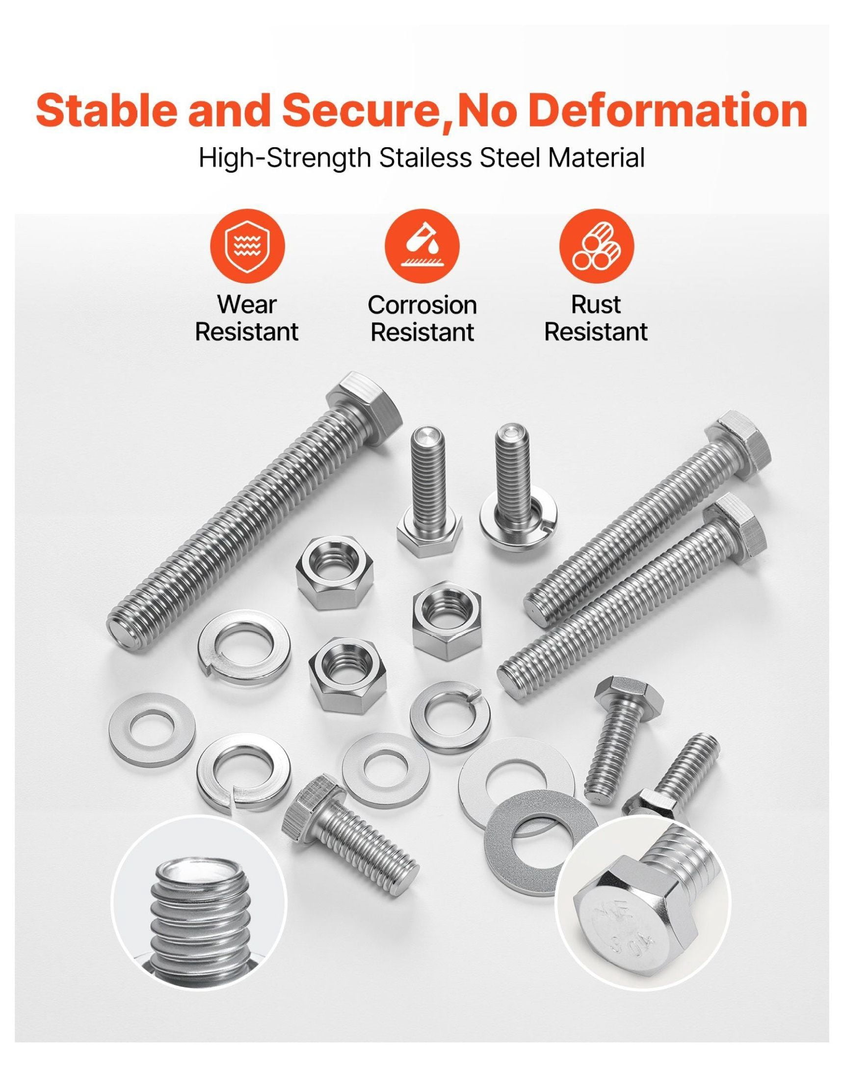 246 Pcs Stainless Steel Bolt Nut Assortment Kit - Imperial Size Hardware Set for Furniture Repair, DIY Projects, Mechanical Fixes