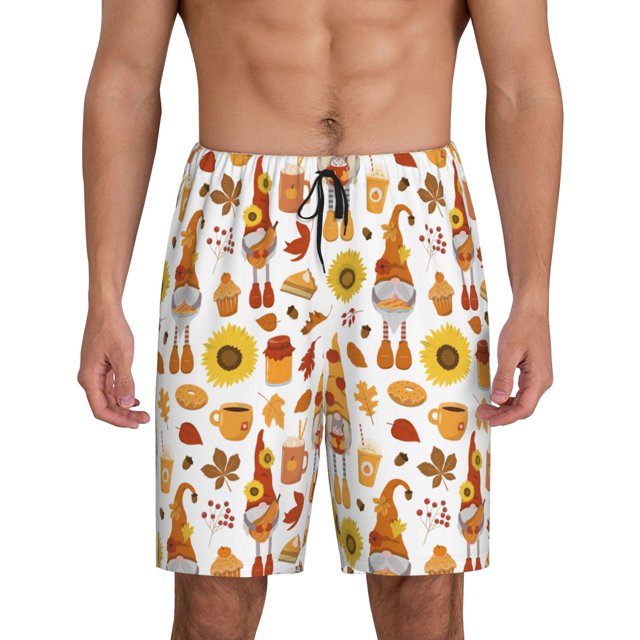 Fotbe Gnomes Autumn Harvest Pantalones Cortos de Pijama para Hombre, Ropa de Dormir, Pantalones de Pijama Cortos para Hombre-4X-Large