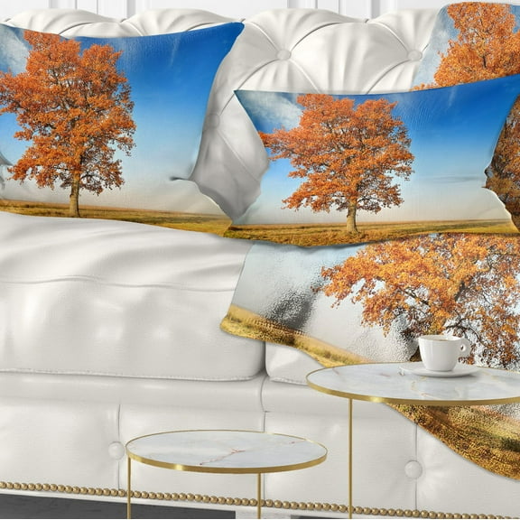 Designart Colorful Lonely Fall Tree - Landscape Photo Throw Pillow - 12x20