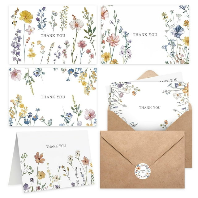 Tarjetas de agradecimiento XXINMOH 102 con diseño floral, 10 x 15 cm, set