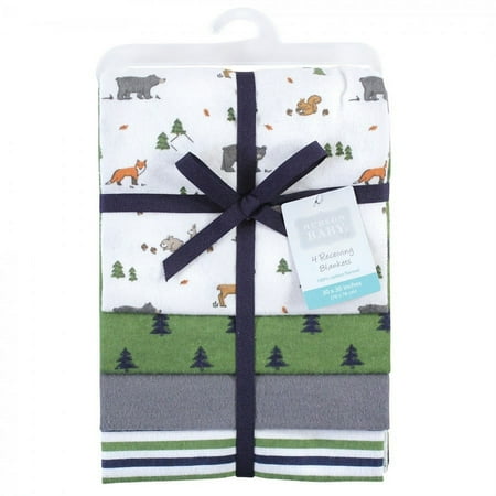 Hudson Baby Infant Boy Cotton Flannel Receiving Blankets, Woodland Tales, One Size