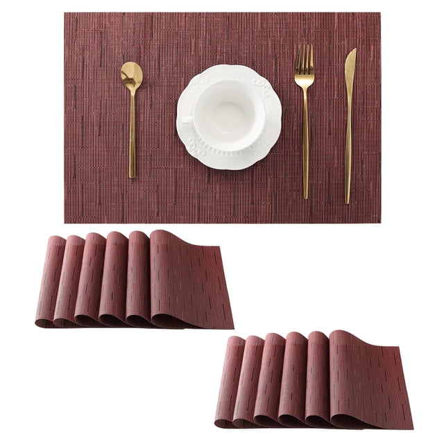 Set de 12 Individuales Burdeos Leetaltree - Individuales Resistentes al Calor y Antideslizantes para Mesa de Comedor, Lavables y Duraderos de PVC Vinílico Tejido (Burdeos, 12)