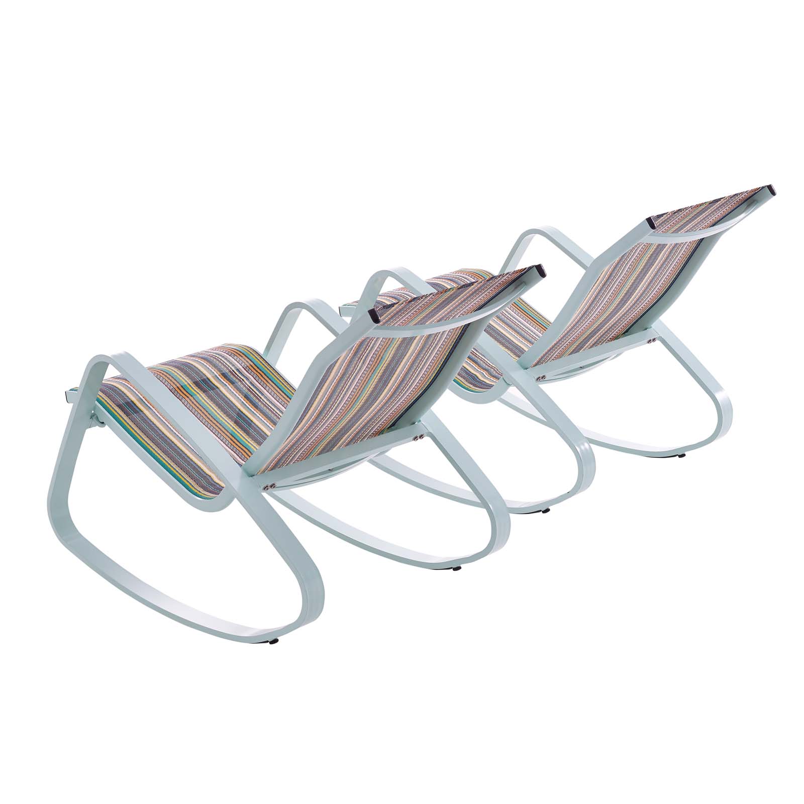 Modway Traveler Rocking Lounge Chair Outdoor Patio Mesh Sling Set of 2 in Green Stripe - image 3 of 6