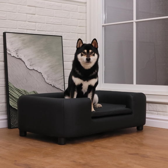 37-Inch Modern Pet Sofa with PU Scratch-Resistant Fabric and Adjustable , Elevated Dog Couch for Small and Medium Dogs, Comfortable Dog Sofa Bed