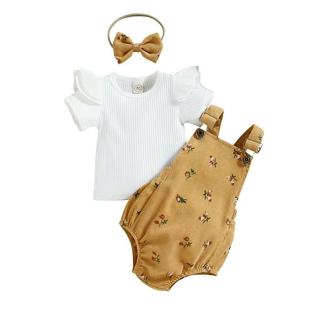 

Giraffe Items for Girls Kepi Baby Toddler Girls Ruffles Short Sleeve Solid Ribbed T Shirt Tops Suspenders Shorts Headbands Outfits New Born Girls Set