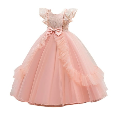 

Kids Children Girls Summer Sleeveless Lace Bowknot Mesh Long Princess Dress Piano Performance Dress Newborn Girl Outfits Toddler Girl Dresses My First Birthday Baby Girl Outfit