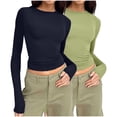 thumbnail image 1 of Wancir - Camisetas de manga larga con cuello redondo de 2 piezas para mujer, camisetas ajustadas, camisetas de cuello ajustado, camisetas básicas, 1 of 2