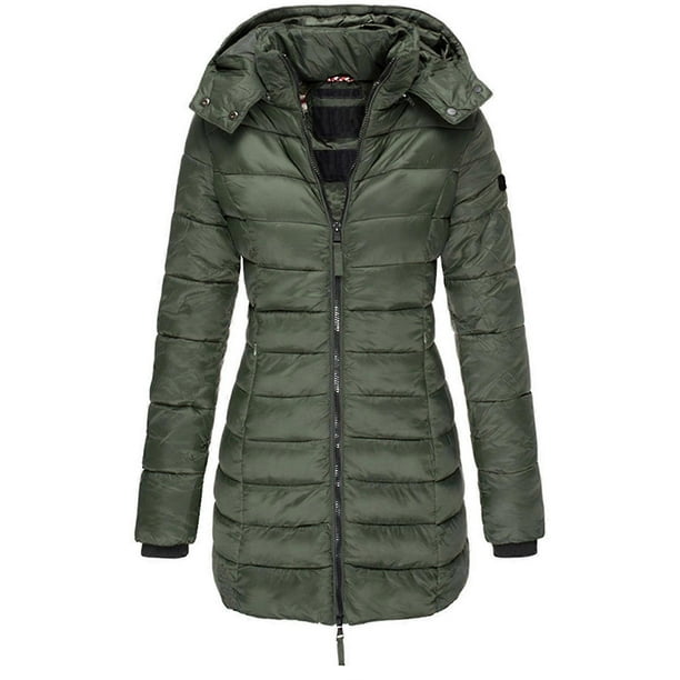 Women Warm Hooded Down Jacket Casual Slim Coat Puffer Jacket Women Quilted Lightweight Puffer Jacket-khaki