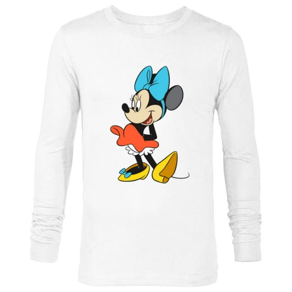 Disney Classic Minnie Mouse with Blue Bow - Long Sleeve T-Shirt for Men - Customized-White
