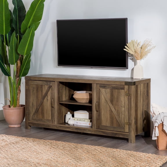 Open Box Walker Edison Modern Farmhouse Barn Door TV Stand for TVs up to 65", Reclaimed Barnwood