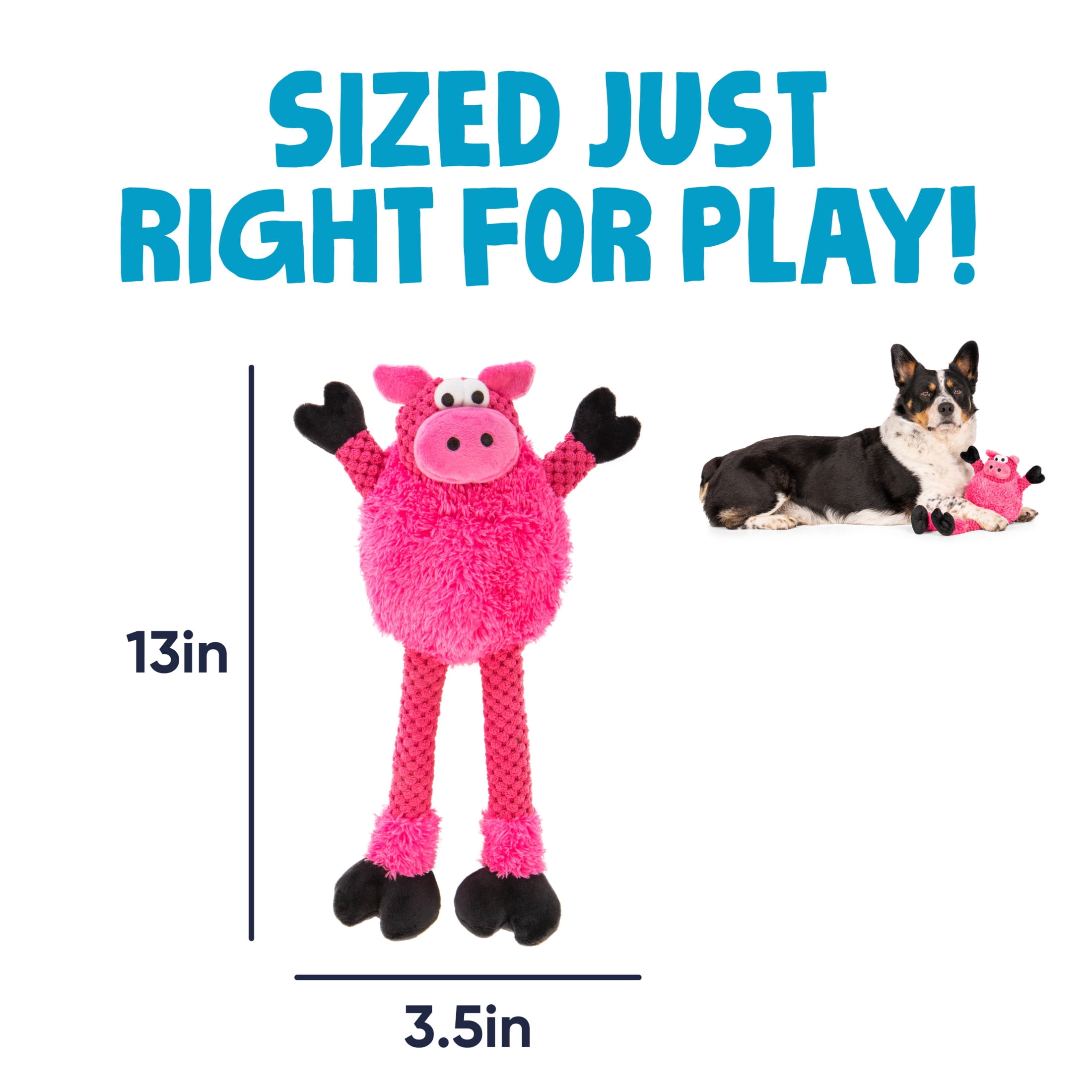 goDog Checkers Skinny Pig Tough Plush Toy with Chew Guard Technology, Durable Checkered Fabric & Squeaker for Active Play, Small