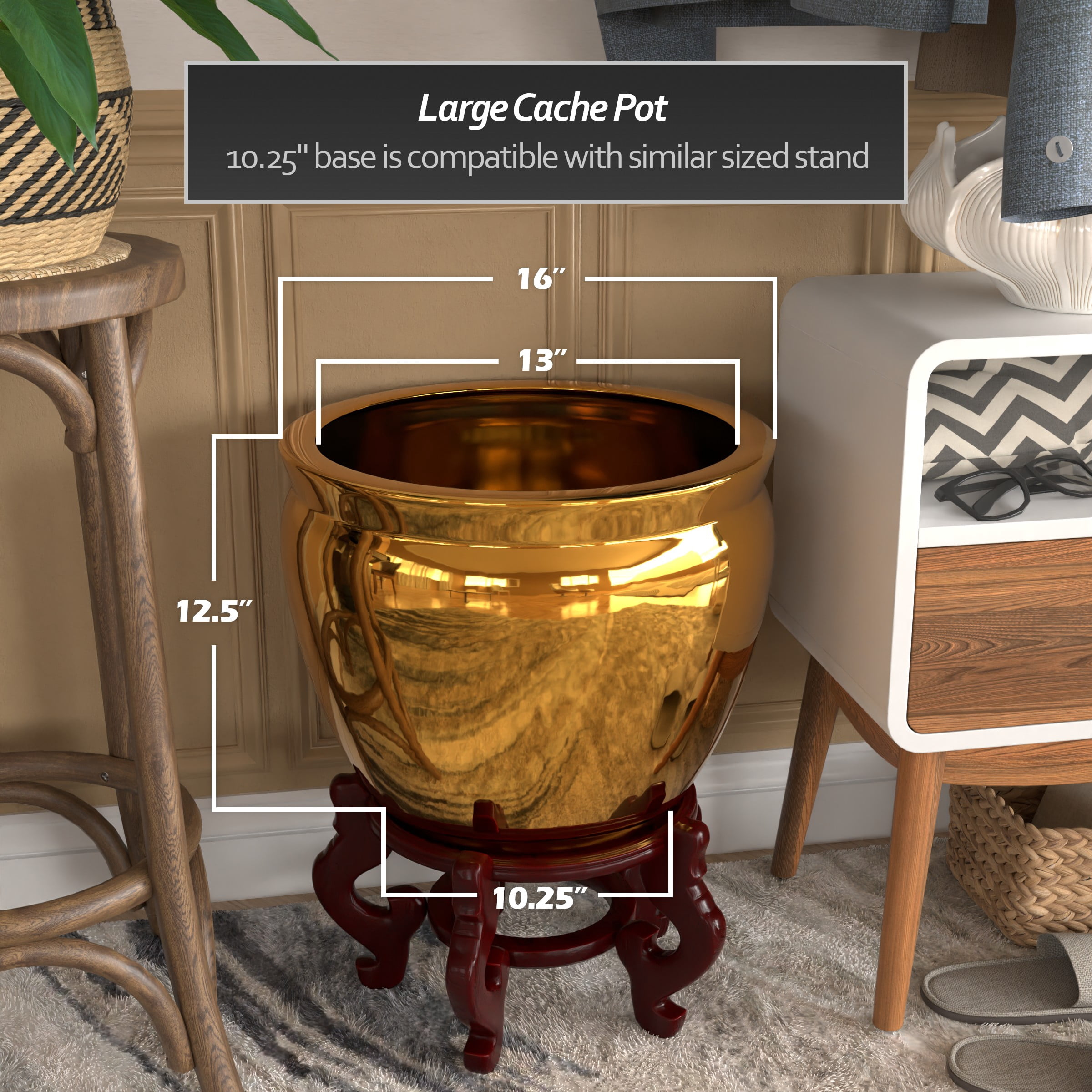 Red Lantern 16" Solid Gold Porcelain Fishbowl Planter