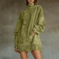 thumbnail image 2 of Womens Loose Mini Dress Suede Fringe Hem Turtleneck Dress Color: Green Size: XXL, 2 of 4