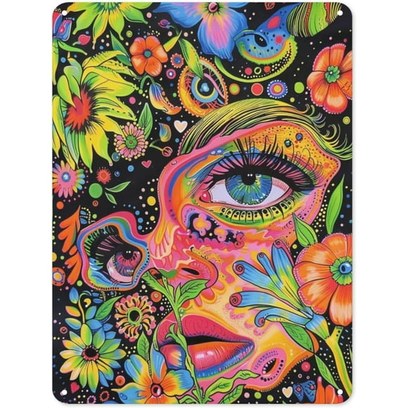 Psychedelic Poster Art Metal Iron Painting, Art Metal Sign, Vintage Art Print Metal Art Posters for Home Living Room Bathroom 12x18 Inch
