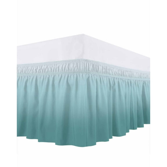 Turquoise Green Bed Skirt King Size 16" Drop Gradient Color Ruffled Wrap Around Bed Skirts Adjustable Elastic Bedskirt Dust Ruffle for King Size Bed