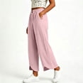 thumbnail image 6 of HomeDM Wide Leg Capri Pants for Women Casual Loose High Waisted with Pockets Pink Athletic Work Trousers Size XL, 6 of 7