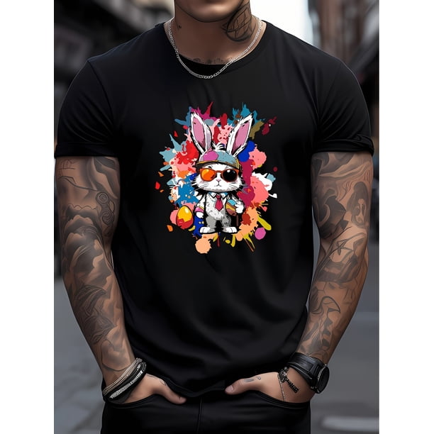 Men'S Summer Casual Crew Neck T-Shirt, 95% Polyester 5% Spandex Knit Fabric, Short Sleeve with Slight Stretch, Alphabet Print Design, Regular Fit - 180gsm