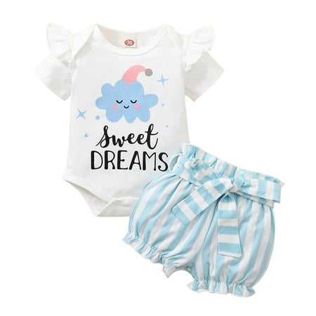 

Toddler KIds Gilrs Cloud Letters Prints Short Sleeves Top Shorts Pants 2pcs Outfit Set Clothes Welcome Baby Girl