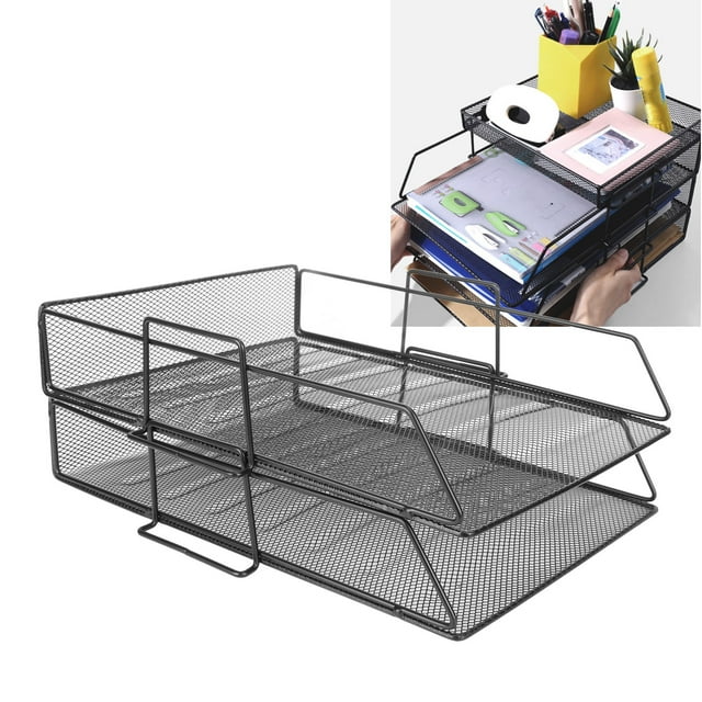 Bandejas De Archivos De 2 Niveles, Organizador De Escritorio De 2 Niveles, Malla Hueca, 2 Piezas, Capa Superior Independiente, Gran Capacidad Para Calculadora, Carpeta, Cuaderno