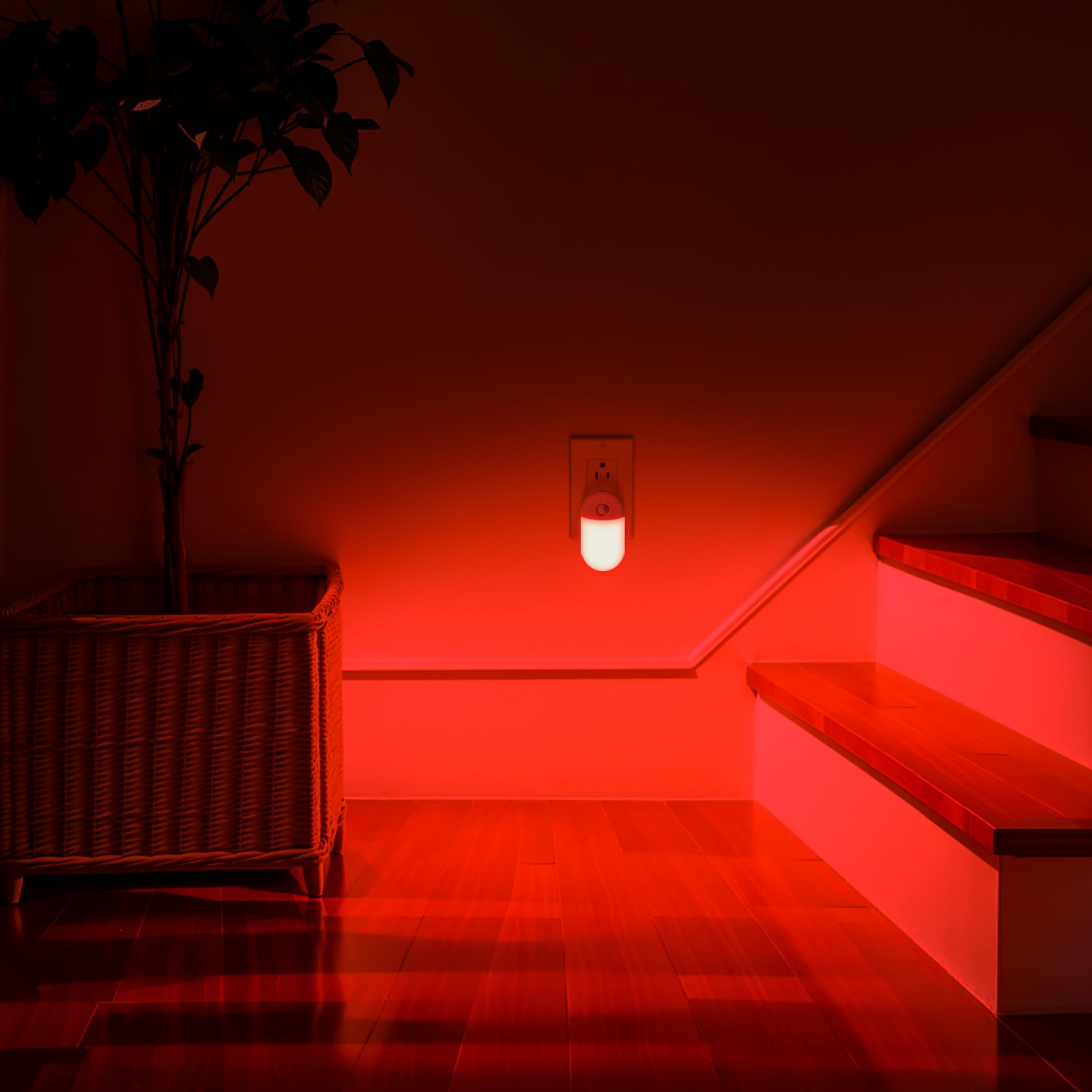 LED Red Motion Sensor Night Light Plug-In, Dual-Level Dimming Red Light for Kids, Hallway, Holiday or Christmas Décor (2-Pack)